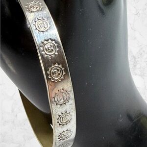 Vintage Taxco Mexican Alpaca Silver Bangle Bracelet Sun Face Sunshine Stamped